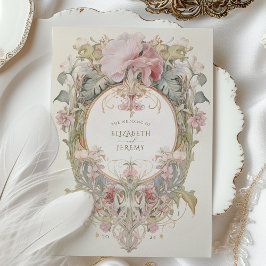 Rococo-Inspired Hibiscus Pastel Botanical Bröllop Inbjudningar
