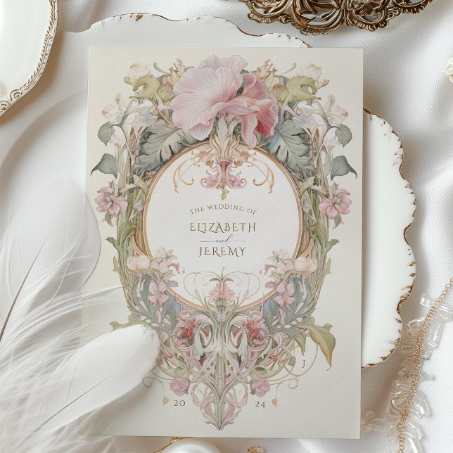 Rococo-Inspired Hibiscus Pastel Botanical Bröllop Inbjudningar (Skapare uppladdad)