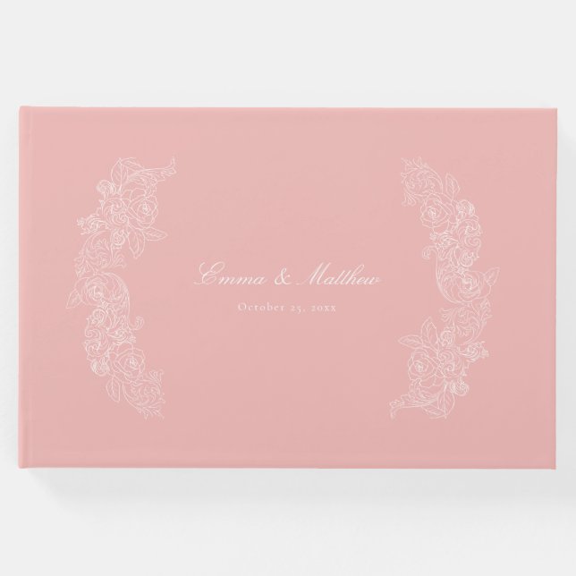 Rococo Marie Antoinette Rosa Botanical Vapensköld Gästböcker (Framsida)