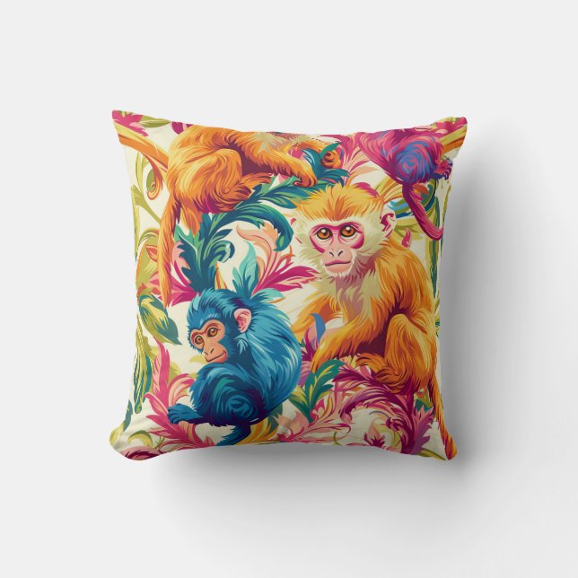 Rococo Monkey Mönster Kudde (Framsida)