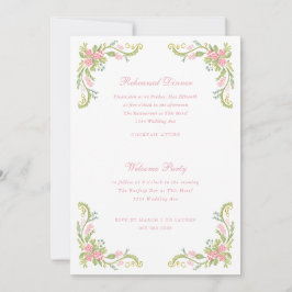 Rococo Ornate Floral Border Rehearsal Dinner Inbjudningar
