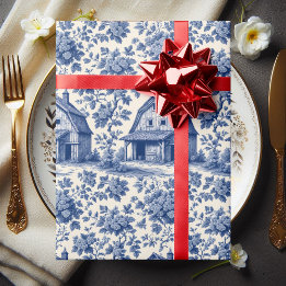 Rococo Ornate French Toile Floral Blue Rustic Barn Presentpapper