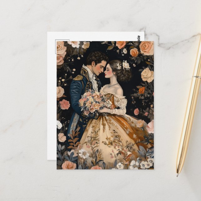 Rococo-par Bröllopsförlovning Grattis Vykort (Fram/Back In Situ)