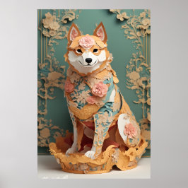 Rococo Pastel Färg Papper Shiba Inu Poster