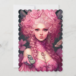 Rococo Porträtt Fantasy Rosa Queen Flat Card