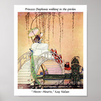Rococo Princess som går i en sagitträdgård Poster