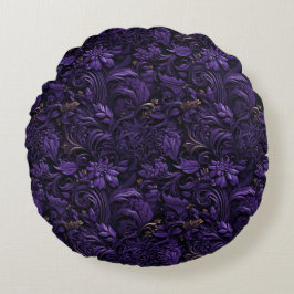 Rococo Realms: Mörk Lila & Guld Intricate Pillow Rund Kudde