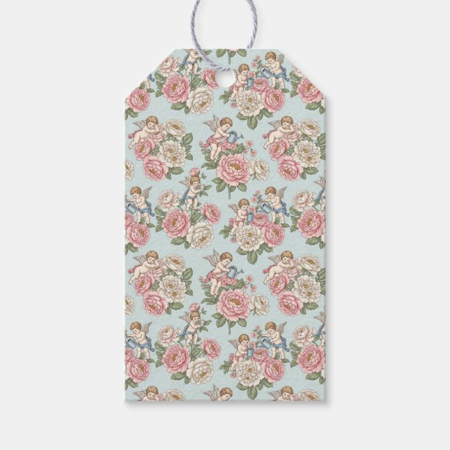 Rococo Revival Cherub Floral Toile Wrapping Paper Presentetikett (Framsidan)
