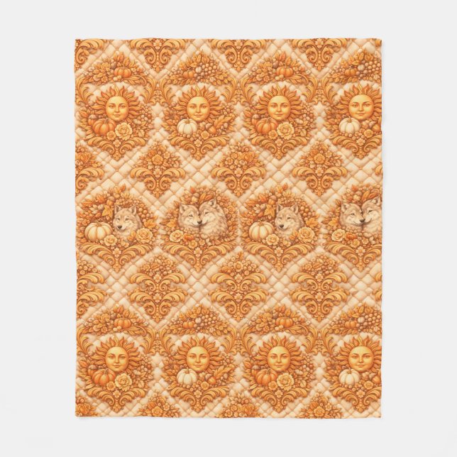 Rococo Revival Damask Nature Pattern Fleecefilt (Framsidan)