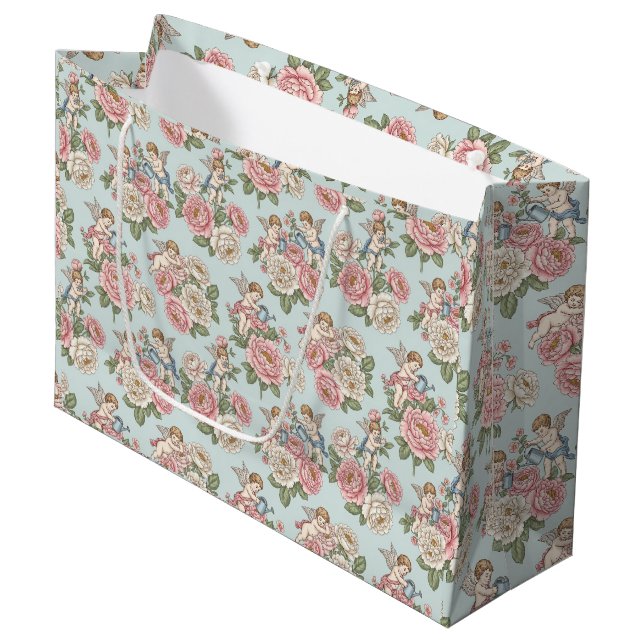 Rococo Revival Kerubblomster Toile Presentpapper (Framsidan Vinklad)