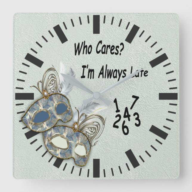 Rococo Rik Mönster-design med masker Fyrkantig Klocka (Framsida)