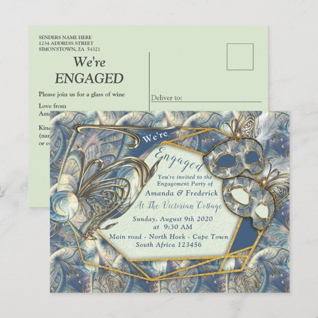 Rococo Rik Romantic Guld Reliefs & Mask Inbjudan Vykort (Fram/baksida)