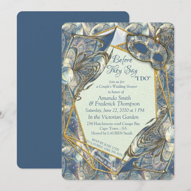 Rococo Rik Romantic Guld Reliefs & Mask Inbjudningar (Fram/baksida)