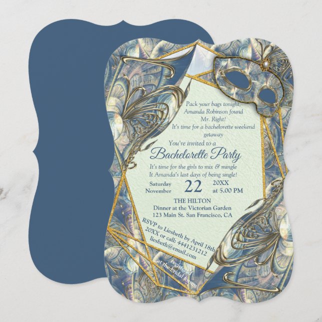 Rococo Rik Romantic Guld Reliefs & Mask Inbjudningar (Fram/baksida)