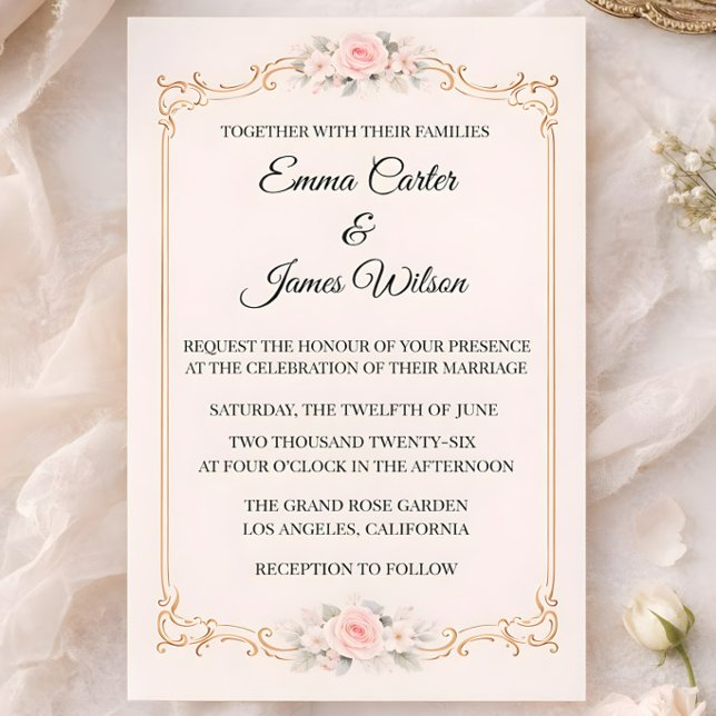 Rococo Rodnad Inbjudningar (Rococco style wedding invitation mockup)
