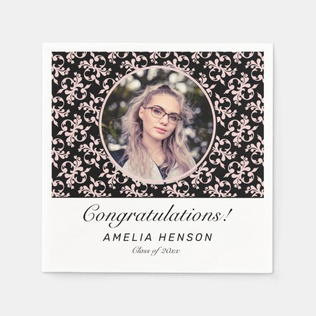 Rococo Rosa Black Student Photo Studenten Pappersservett (Framsidan)