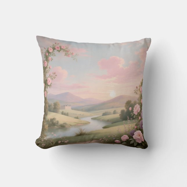 Rococo Rose River Landscape Mural Kudde (Framsida)