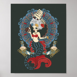 Rococo sjöjungfru art nouveau kort poster