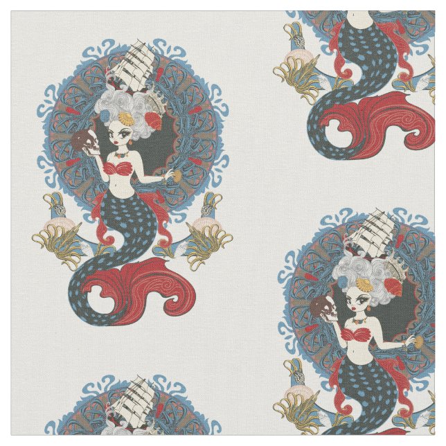 Rococo sjöjungfru art nouveau kort tyg (Närbild)