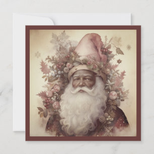 Rococo Svart Tomte Rosa Blommig Hatt Vit Skägg Julkort