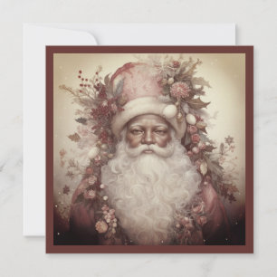 Rococo Svart Tomte Rosa Blommig Julmössa Julkort