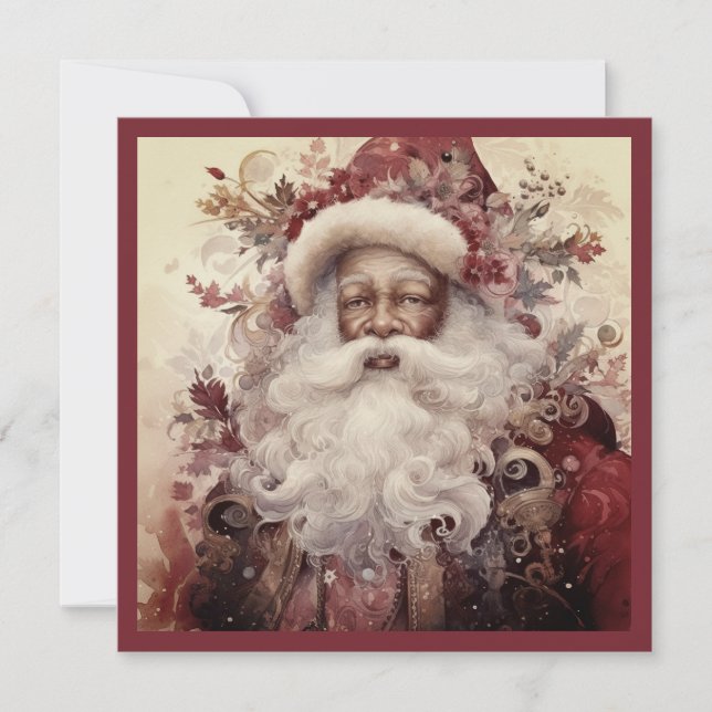 Rococo Svart Tomte Vit Skägg Blommig Accent Julkort (Framsida)
