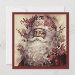 Rococo Svart Tomte Vit Skägg Lönnlöv Julkort