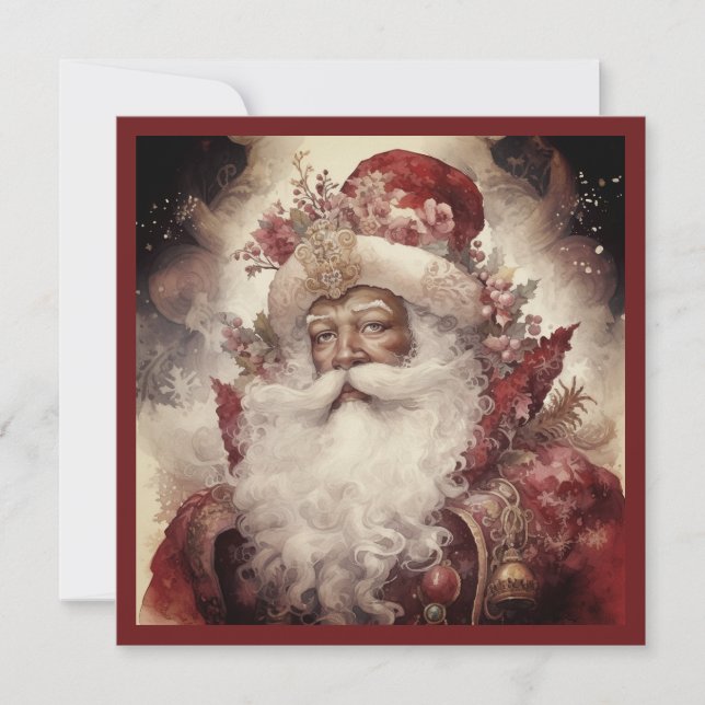 Rococo Svart Tomte Vit Skägg Stjärnhimmel Julkort (Framsida)