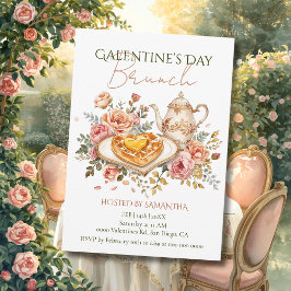 Rococo Tekanna Hjärt Waffle Galentine Brunch Blomm Inbjudningar