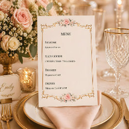 Rococo tema Elegant Rosa Bröllop Meny