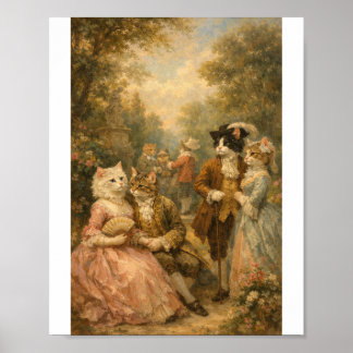 Rococo Trädgård Katter Samlingsaffisch Poster