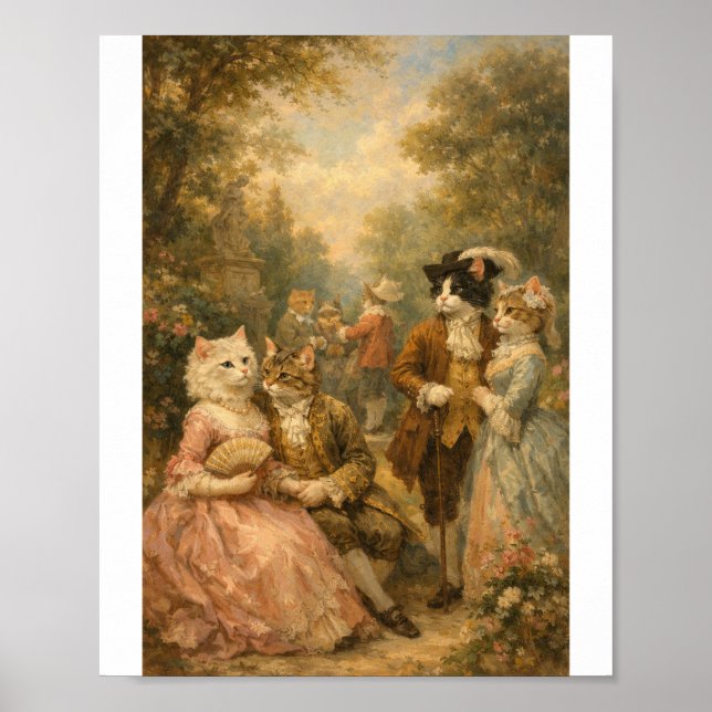 Rococo Trädgård Katter Samlingsaffisch Poster (Framsidan)