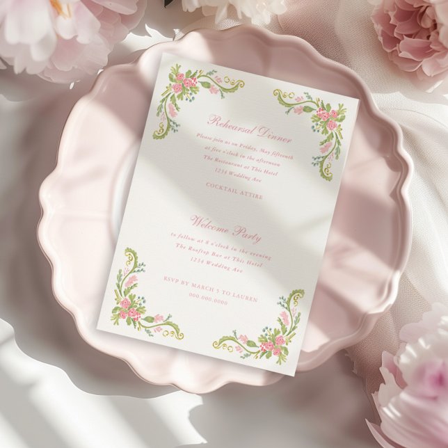 Rococo utsmyckad blomgräns för repetitionsmiddag inbjudningar (Skapare uppladdad)
