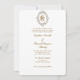 Rococo Vapensköld Mocha Monochrome Monogram Inbjudningar