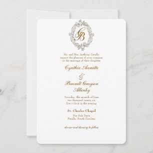 Rococo Vapensköld Mocha Monochrome Monogram Inbjudningar