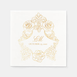 Rococo Vapensköld Monogram Golden Foil Bröllop Log Pappersservett