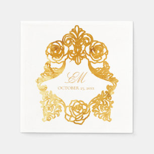 Rococo Vapensköld Monogram Golden Foil Bröllop Log Pappersservett