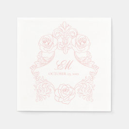 Rococo Vapensköld Monogram Rosa Bröllop Logotyp Pappersservett
