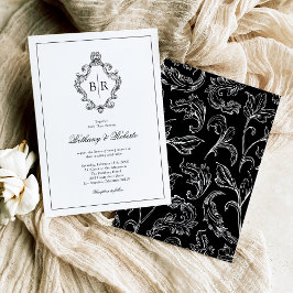 Rococo Vintage Monogram Bröllop Inbjudningar