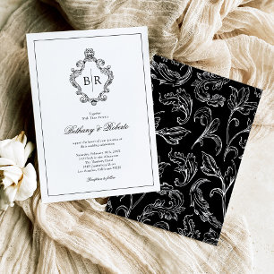 Rococo Vintage Monogram Bröllop Inbjudningar