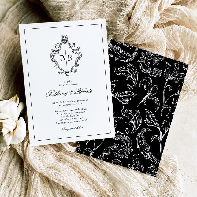 Rococo Vintage Monogram Bröllop Inbjudningar (Skapare uppladdad)