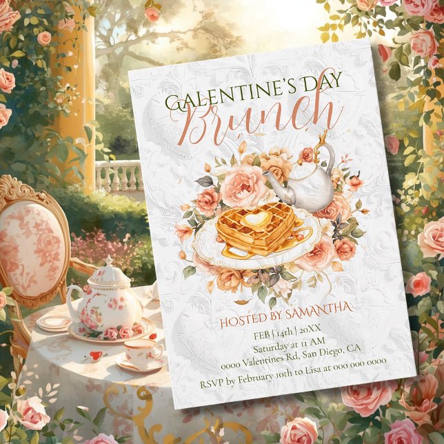 Rococo Waffle Tea Galentine Brunch Floral Elegance Inbjudningar (Skapare uppladdad)