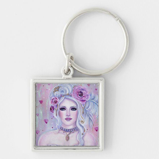 Rocovalentine fantasyart av Renee Lavoie    Fyrkantig Silverfärgad Nyckelring (Framsidan)