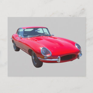 Röd 1964 Jaguar XKE Antik sportbil Vykort