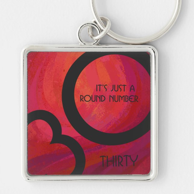 Röd 30-årsjubileum fyrkantig silverfärgad nyckelring (Framsidan)
