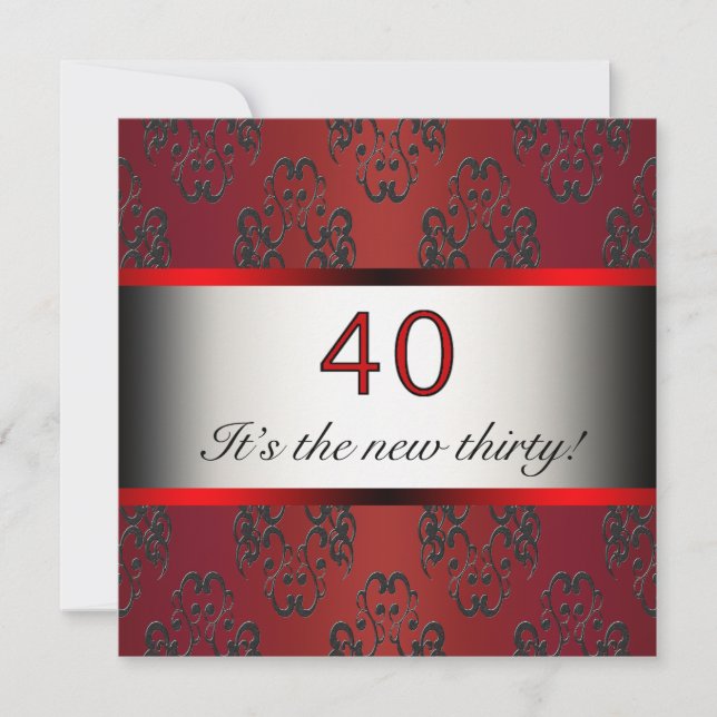 Röd 40-års födelsedagsfest inbjudan (Framsida)