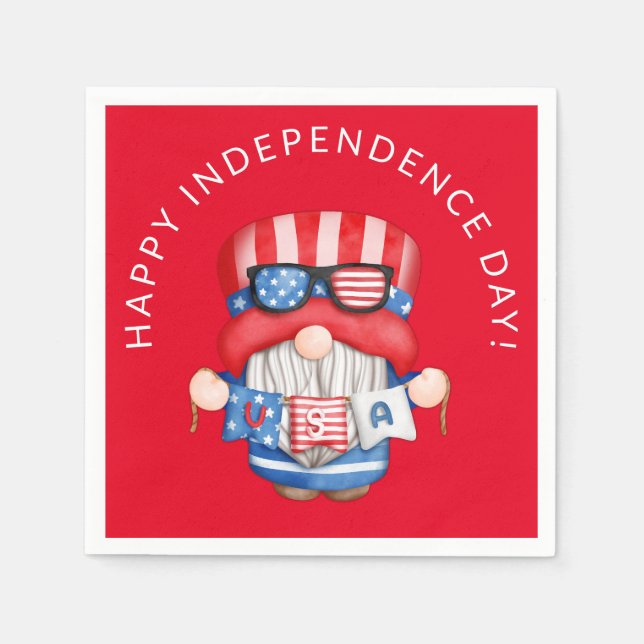 Röd 4:e juli Tomte Självständighetsdag Fest Pappersservett (Framsidan)