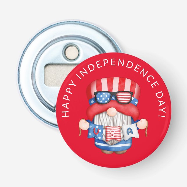 Röd 4 juli Tomte Självständighetsdag Flasköppnare (Framsidan)