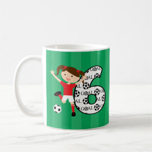 röd 6efödelsedag och vitfotbollflicka 1 kaffemugg