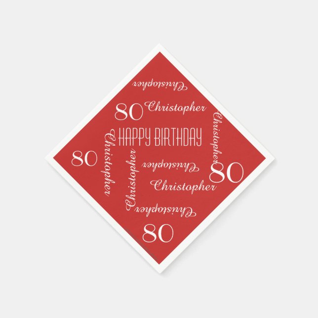 Röd 80:e Födelsedagsfesten Upprepa Namn, Papper Pappersservett (Hörn)